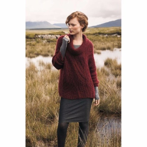 New Eileen Fisher mohair open knit boxy chunky turtleneck funnel